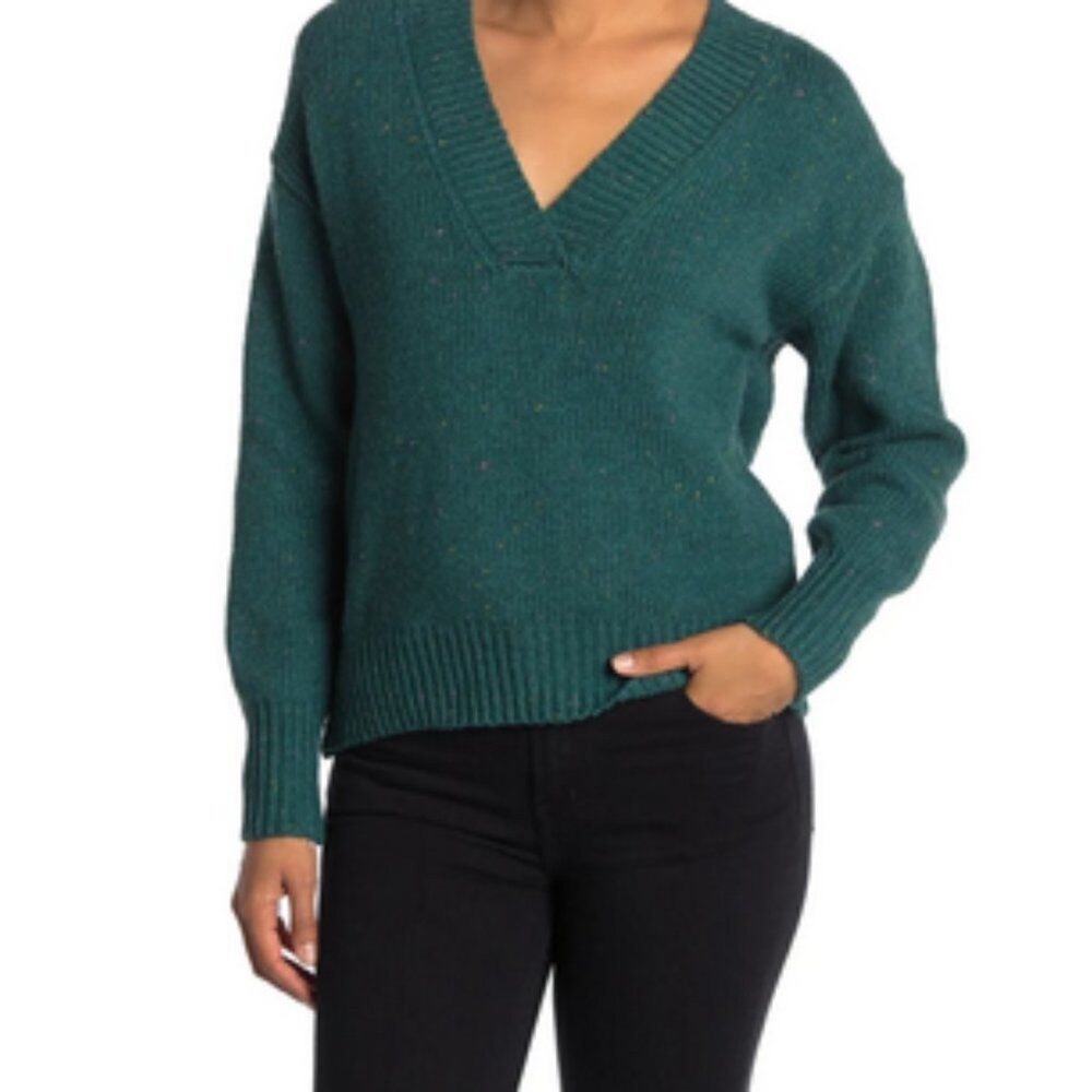 Abound Green Flecked Weekend V-Neck Pullover Sweater Sz M